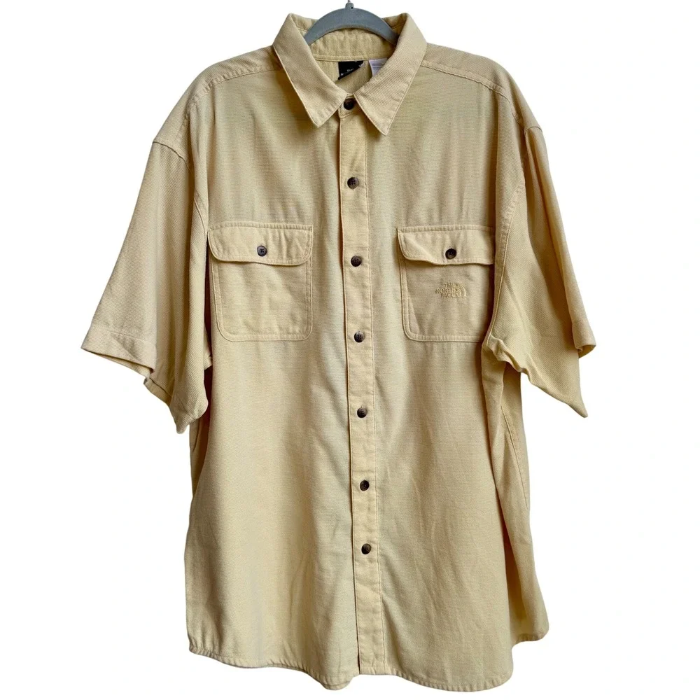 The North Face Shirt Men's XL Yellow Textured Button Up Short Sleeve Hiking
